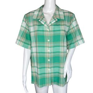 Allison Daley Shirt Womens 16 Petite Green‎ Cream Plaid Button Up Grandmacore